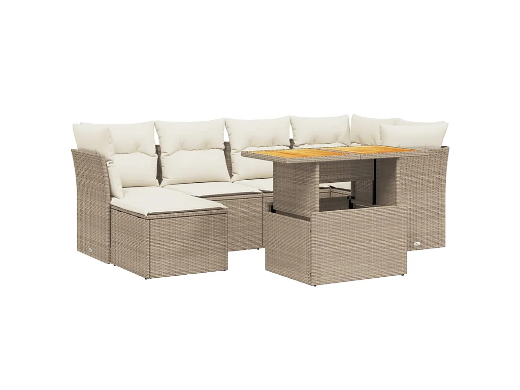 Set Divani da Giardino 7 pz con Cuscini Beige in Polyrattan