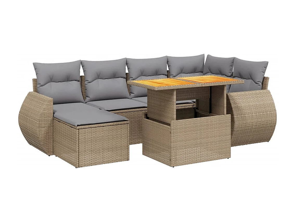 Salon de jardin avec coussins 7 pcs beige résine tressée