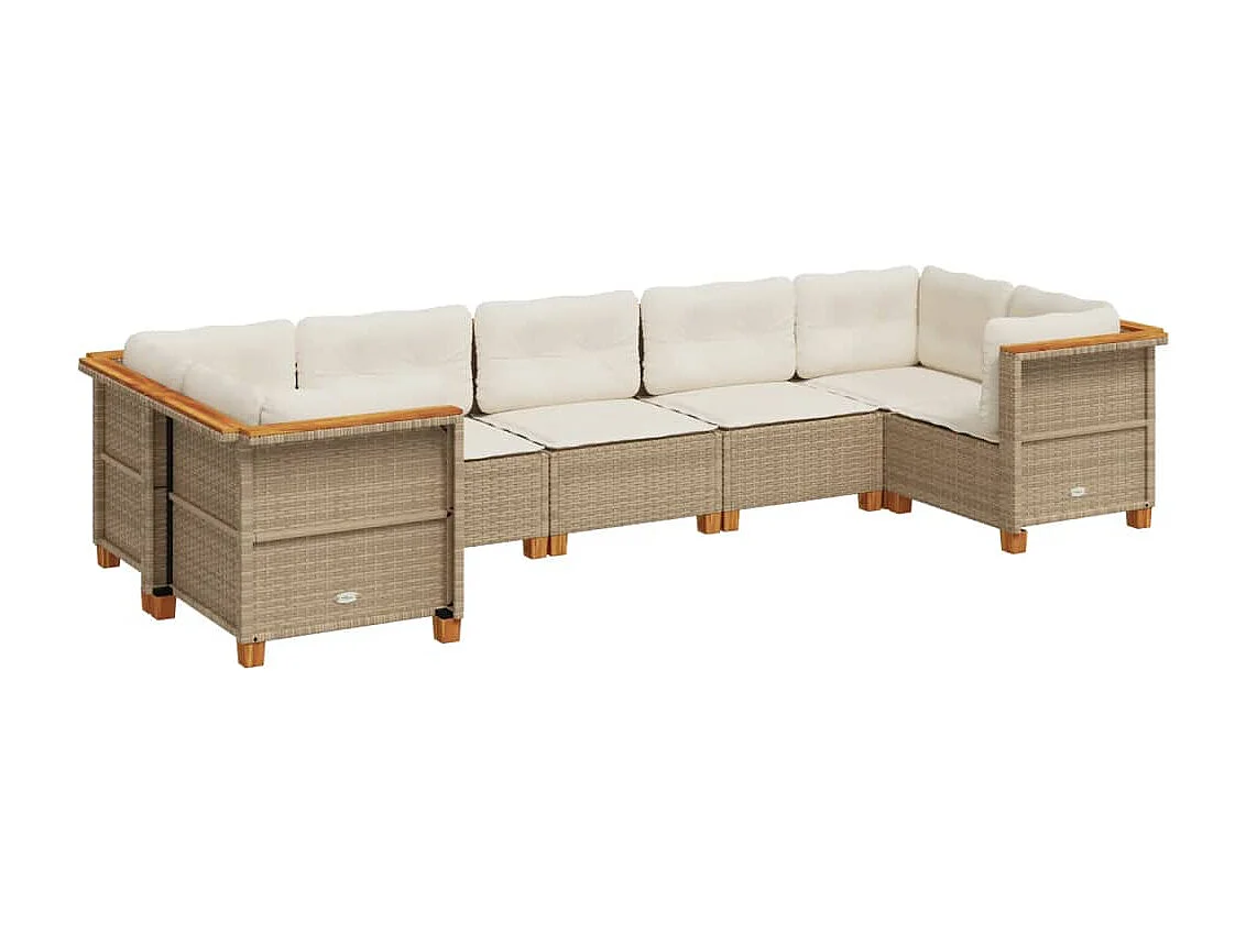 Salon de jardin avec coussins 7 pcs beige résine tressée