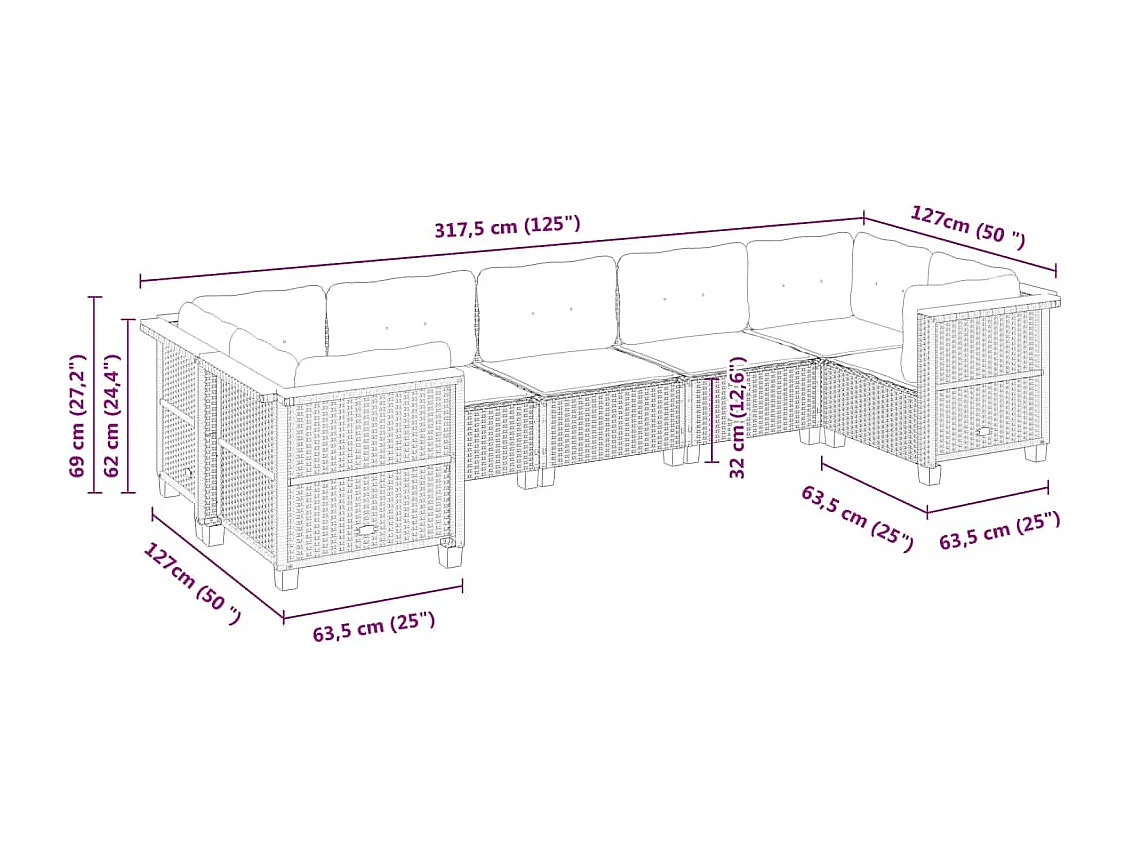 Salon de jardin avec coussins 7 pcs beige résine tressée