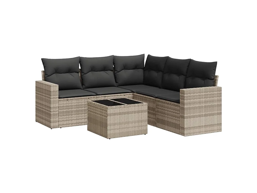 Set de sofás de jardín 6 pzas y cojines ratán sintético gris