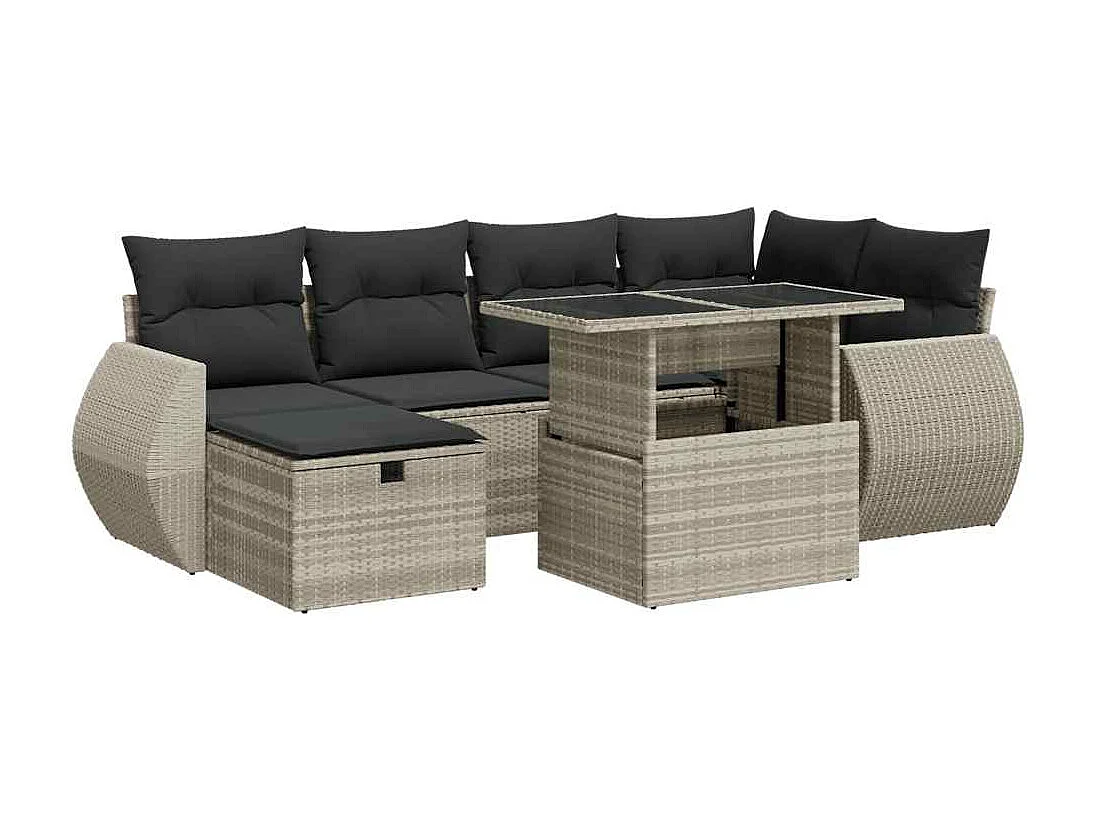Salon de jardin avec coussins 7 pcs gris clair résine tressée