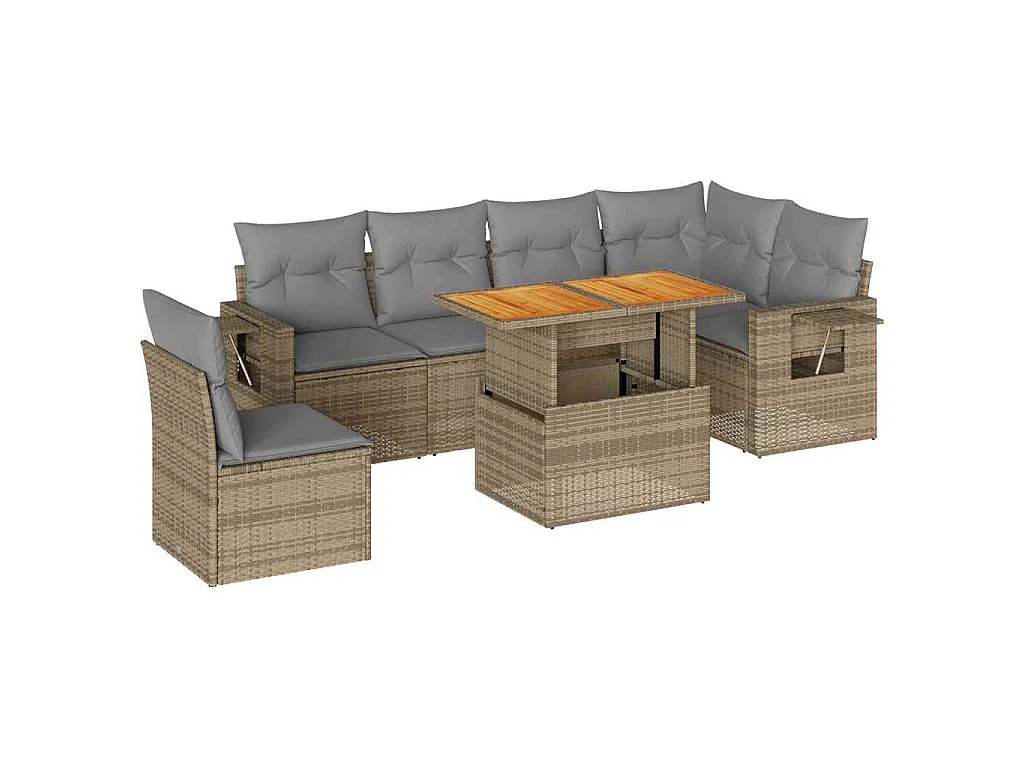 Set sofás de jardín 7 piezas y cojines ratán sintético beige