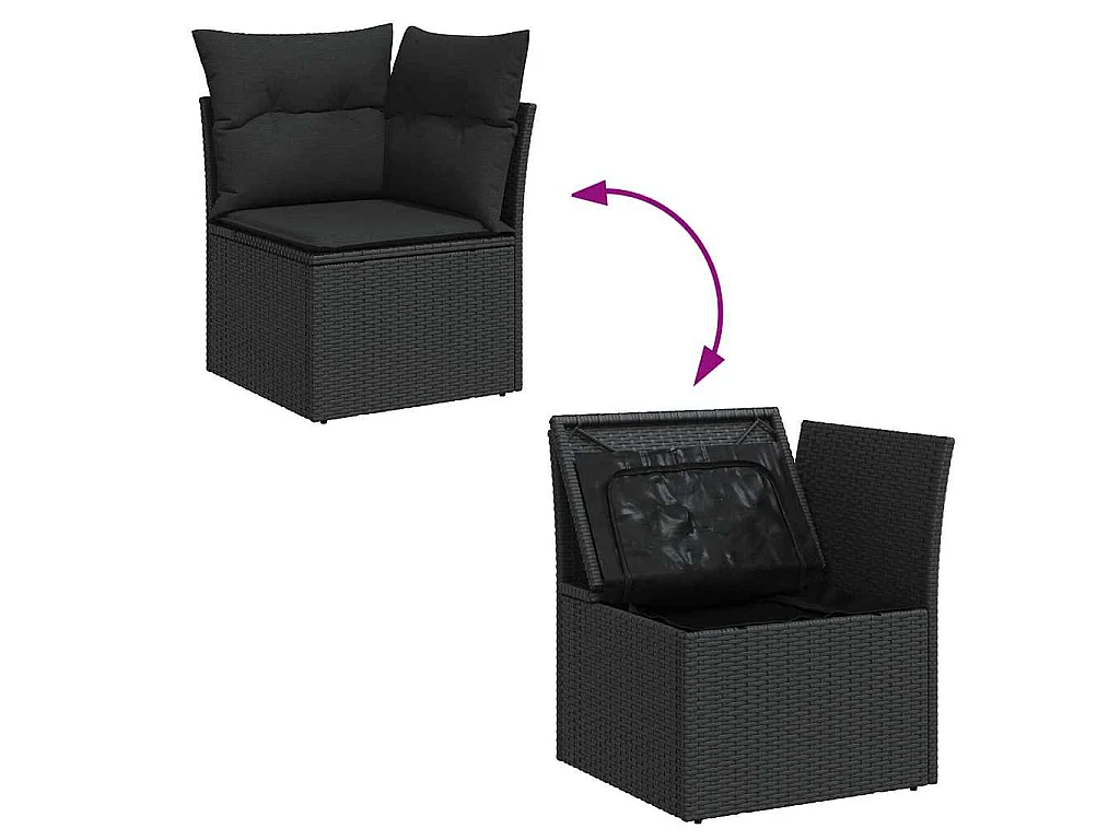 7 pcs conjunto de sofás p/ jardim c/ almofadões vime PE preto
