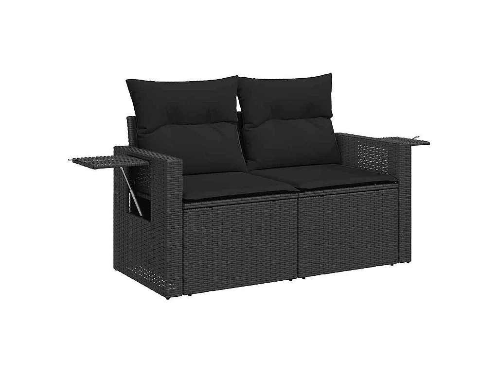 Set de sofás de jardín 6 piezas y cojines ratán sintético negro