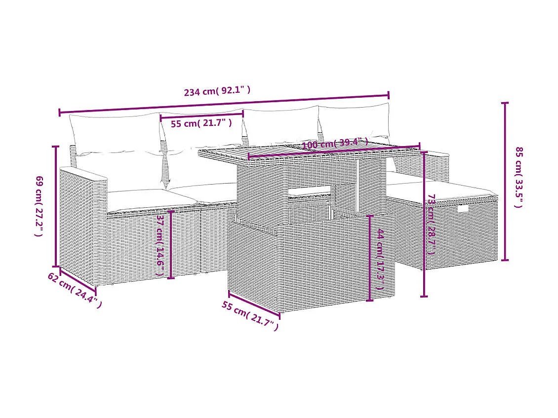 Juego de sofás jardín con cojines 6 pzas ratán sintético beige
