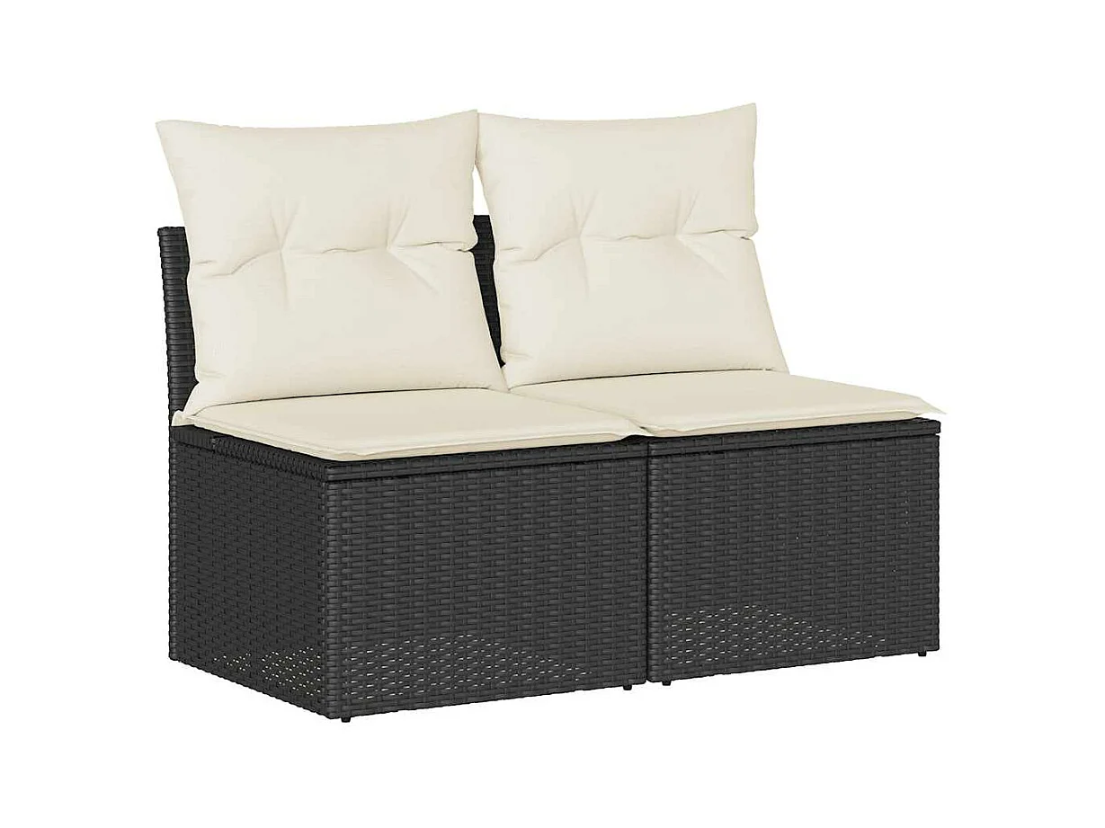 2-tlg. Garten-Sofagarnitur mit Kissen Schwarz Poly Rattan