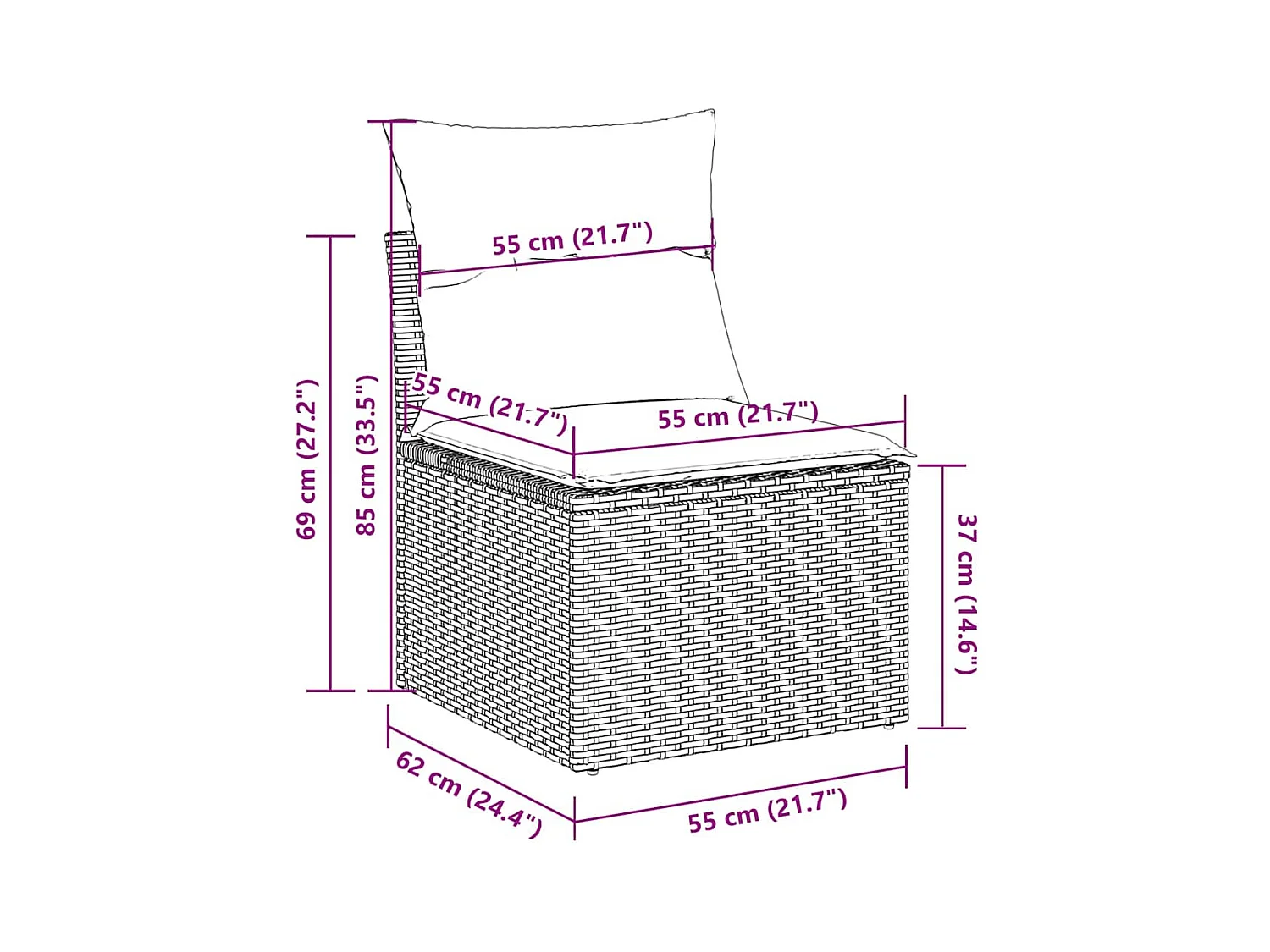 2-tlg. Garten-Sofagarnitur mit Kissen Schwarz Poly Rattan