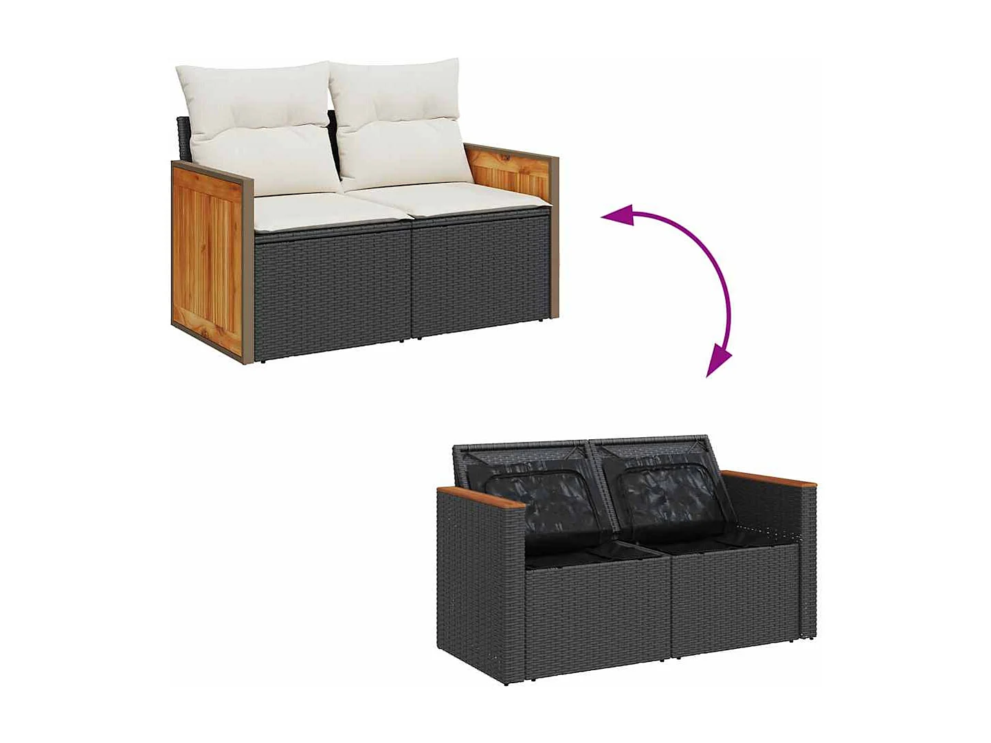 Set Divani da Giardino 5 pz con Cuscini Nero Polyrattan Acacia