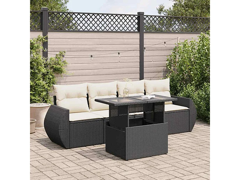 Set Divani da Giardino 5 pz con Cuscini in Polyrattan Nero