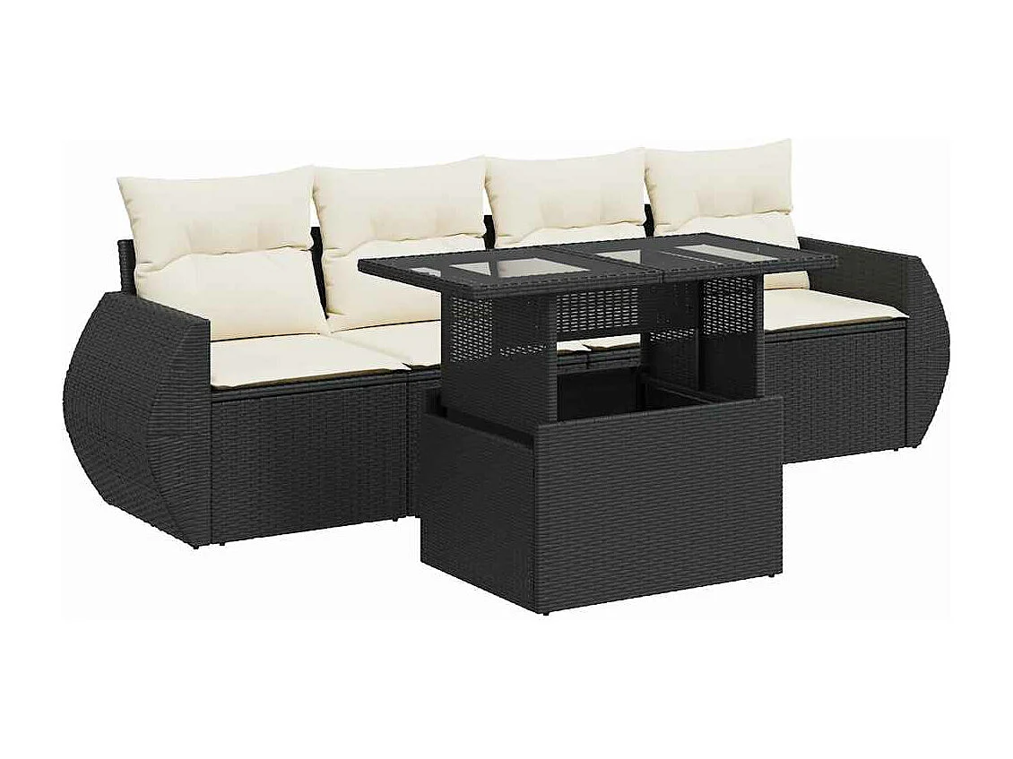 Set Divani da Giardino 5 pz con Cuscini in Polyrattan Nero
