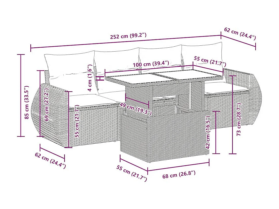Set Divani da Giardino 5 pz con Cuscini in Polyrattan Nero