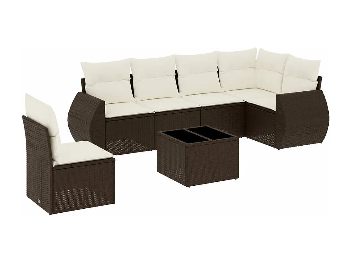 7-tlg. Garten-Sofagarnitur mit Kissen Braun Poly Rattan