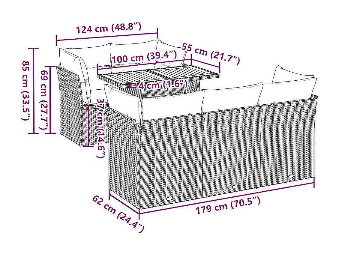6-tlg. Garten-Sofagarnitur mit Kissen Beige Poly Rattan