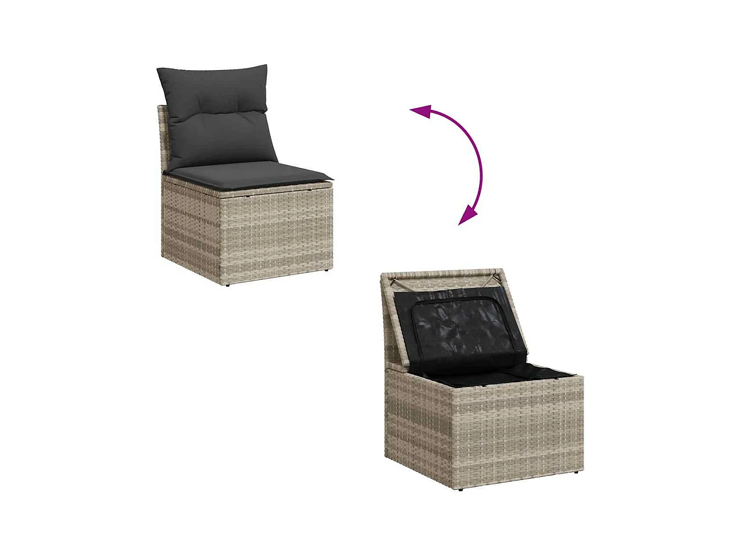 Salon de jardin 6 pcs avec coussins gris clair résine tressée