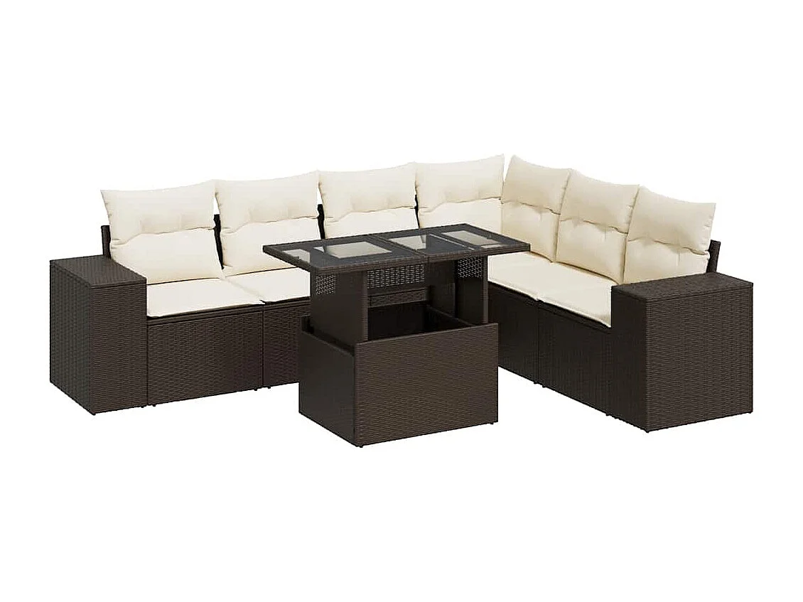 Salon de jardin avec coussins 7 pcs marron résine tressée