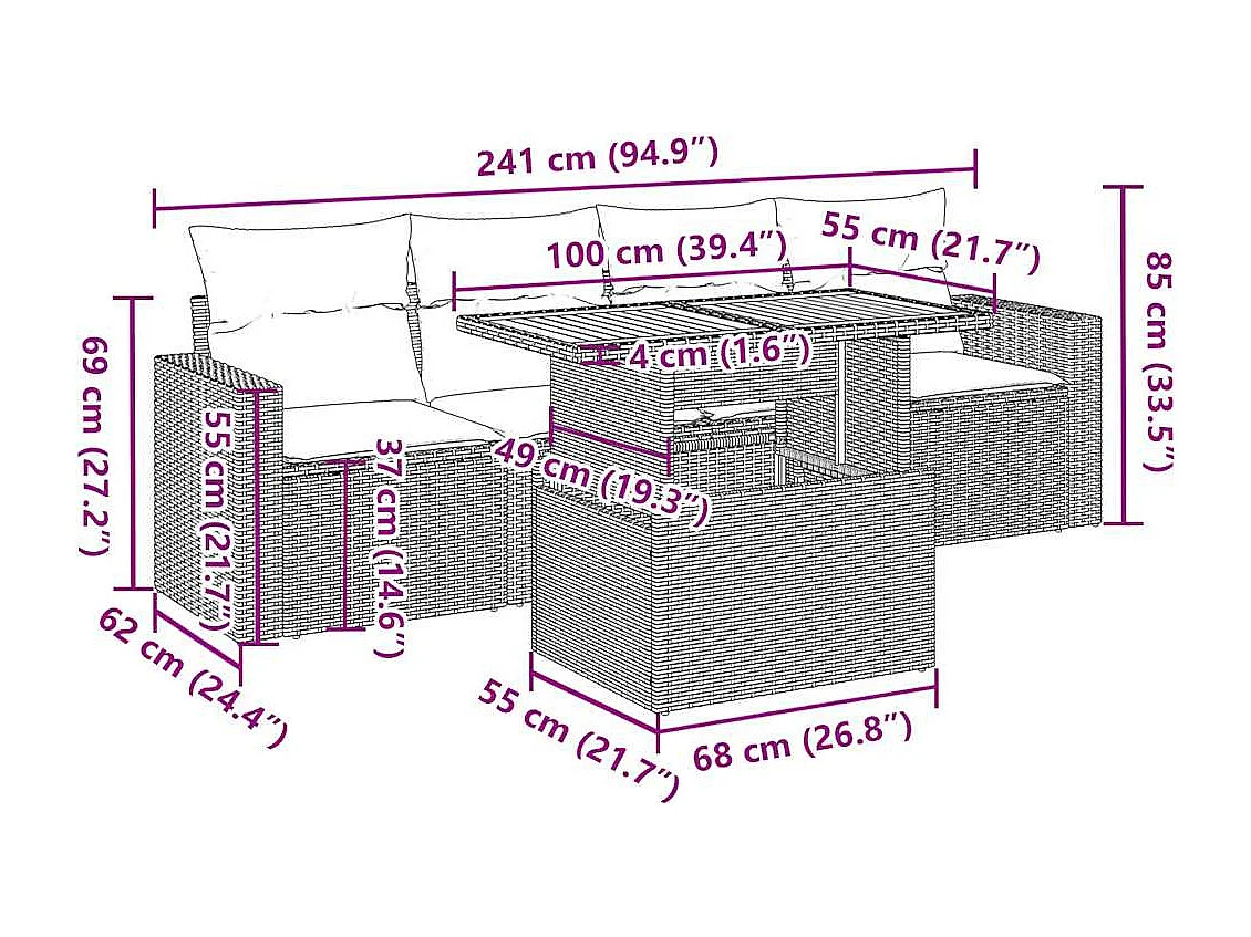 Set Divano da Giardino 5 pz con Cuscini Beige in Polyrattan