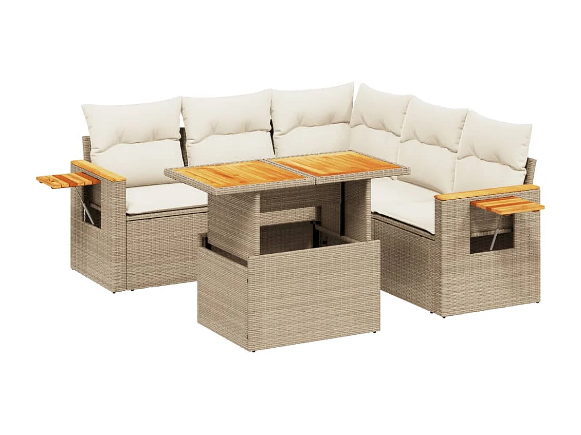 Set Divano da Giardino 6 pz con Cuscini Beige in Polyrattan