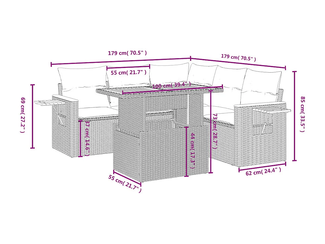 Set Divano da Giardino 6 pz con Cuscini Beige in Polyrattan