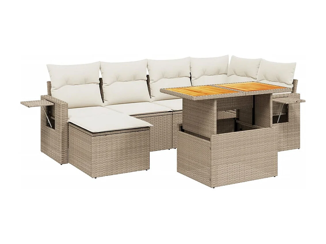 Salon de jardin avec coussins 7 pcs beige résine tressée