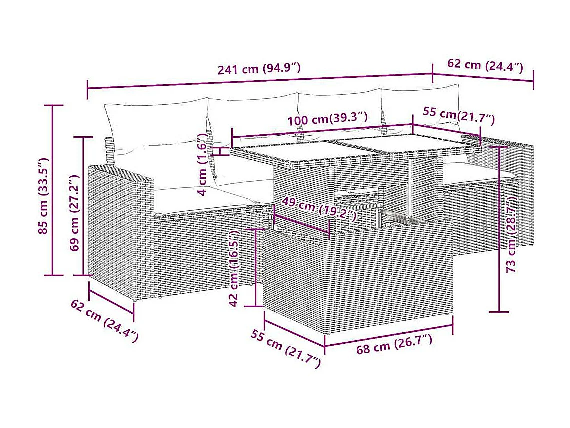 Set Divano da Giardino 5 pz con Cuscini Beige in Polyrattan