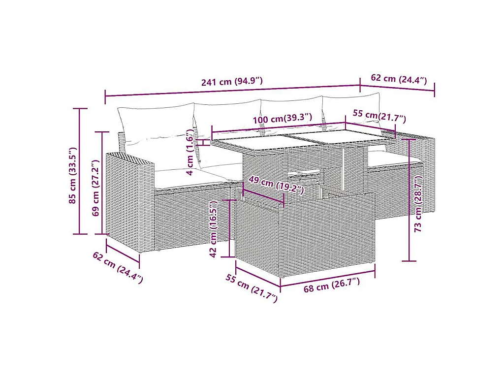 5-tlg. Garten-Sofagarnitur mit Kissen Beige Poly Rattan