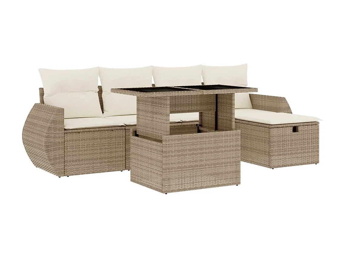 Salon de jardin avec coussins 6 pcs beige résine tressée