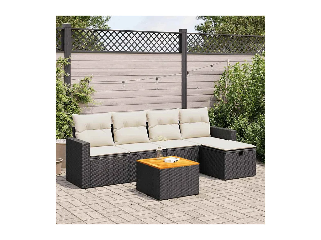 6-tlg. Garten-Sofagarnitur mit Kissen Schwarz Poly Rattan