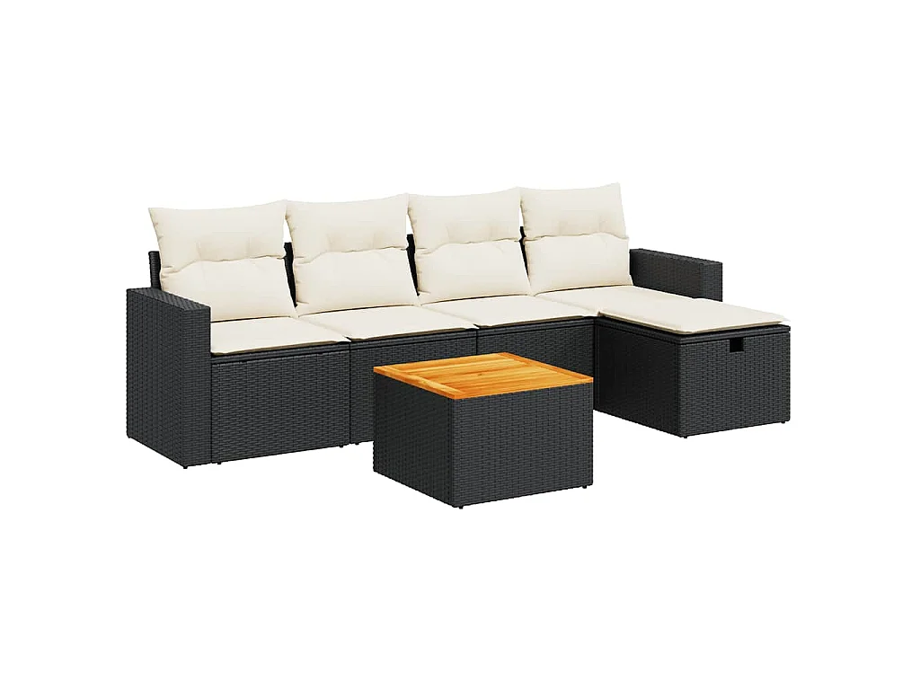 6-tlg. Garten-Sofagarnitur mit Kissen Schwarz Poly Rattan