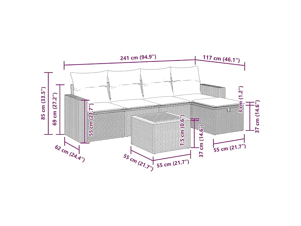 6-tlg. Garten-Sofagarnitur mit Kissen Schwarz Poly Rattan