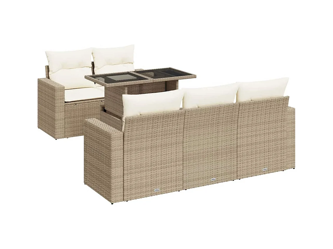 6-tlg. Garten-Sofagarnitur mit Kissen Beige Poly Rattan