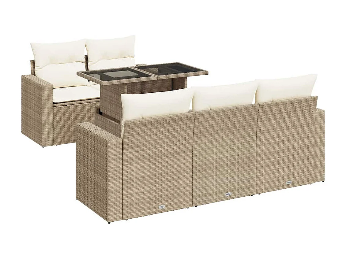6-tlg. Garten-Sofagarnitur mit Kissen Beige Poly Rattan