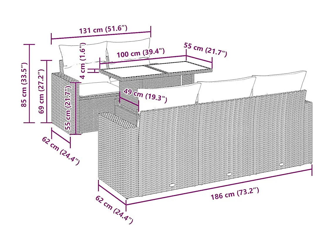 6-tlg. Garten-Sofagarnitur mit Kissen Beige Poly Rattan