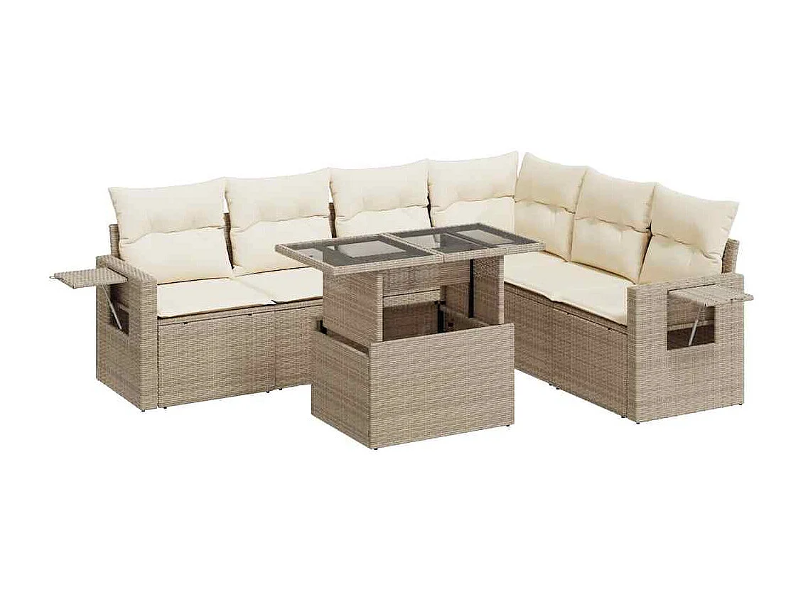 Salon de jardin avec coussins 7 pcs beige résine tressée
