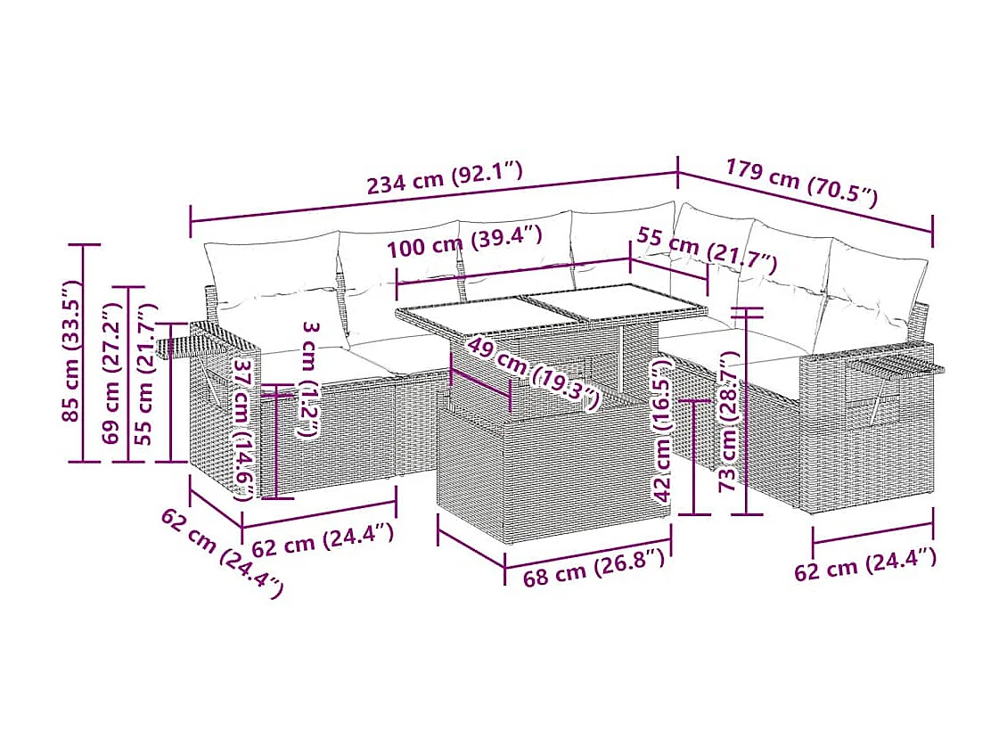 Salon de jardin avec coussins 7 pcs beige résine tressée