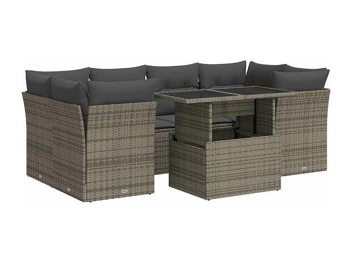 Set Divani da Giardino 7 pz con Cuscini Grigio in Polyrattan