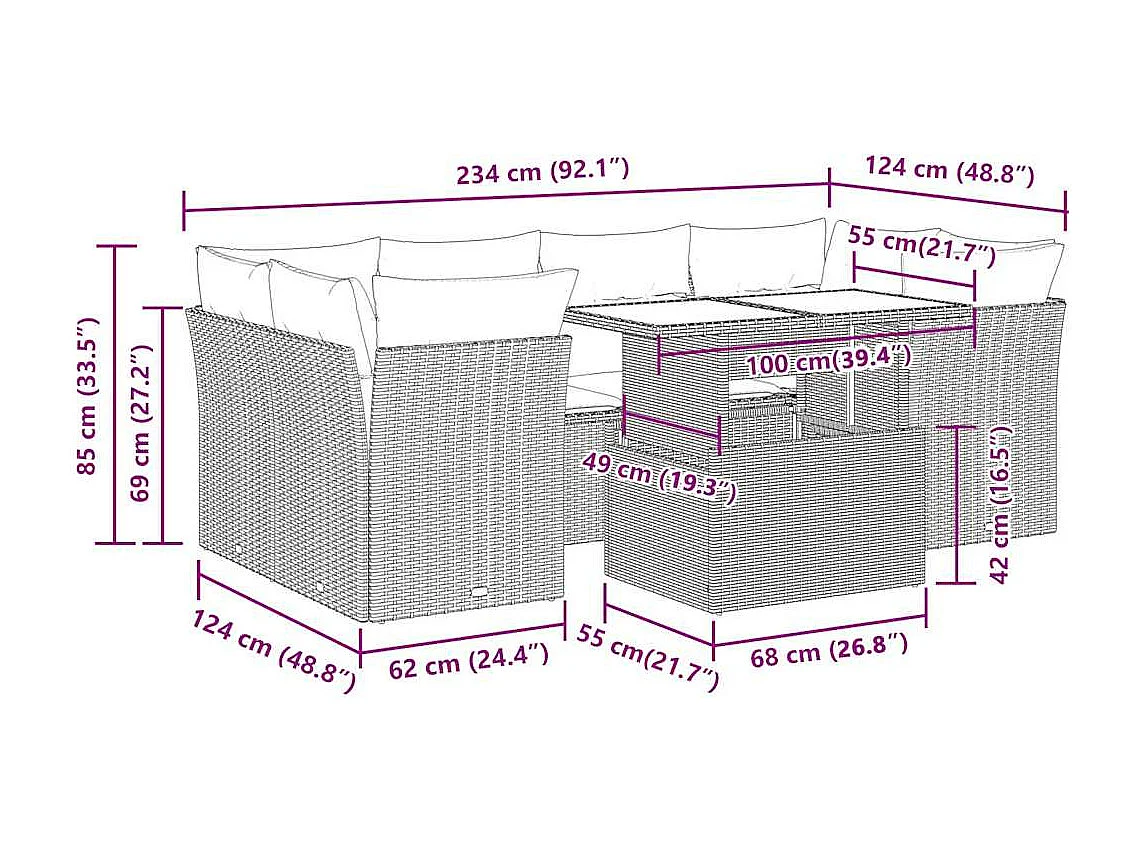Set Divani da Giardino 7 pz con Cuscini Grigio in Polyrattan