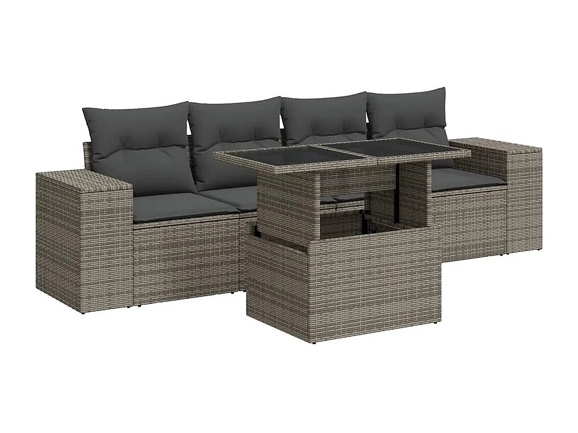 Set Divano da Giardino 5 pz con Cuscini Grigio in Polyrattan