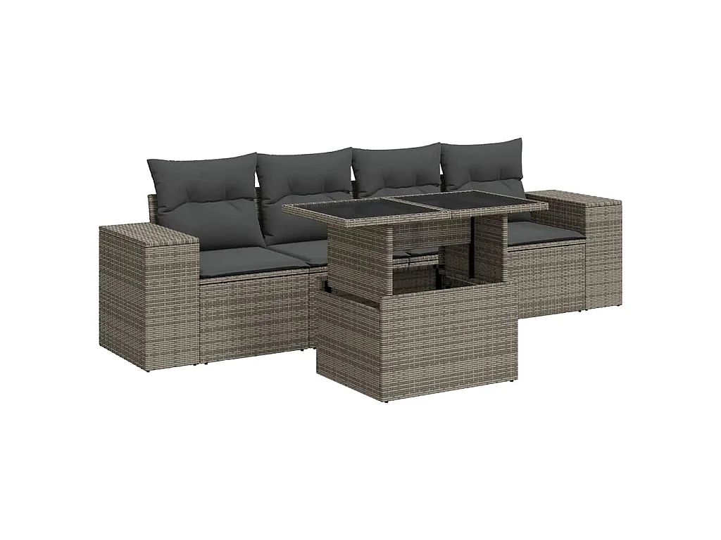 Set Divano da Giardino 5 pz con Cuscini Grigio in Polyrattan