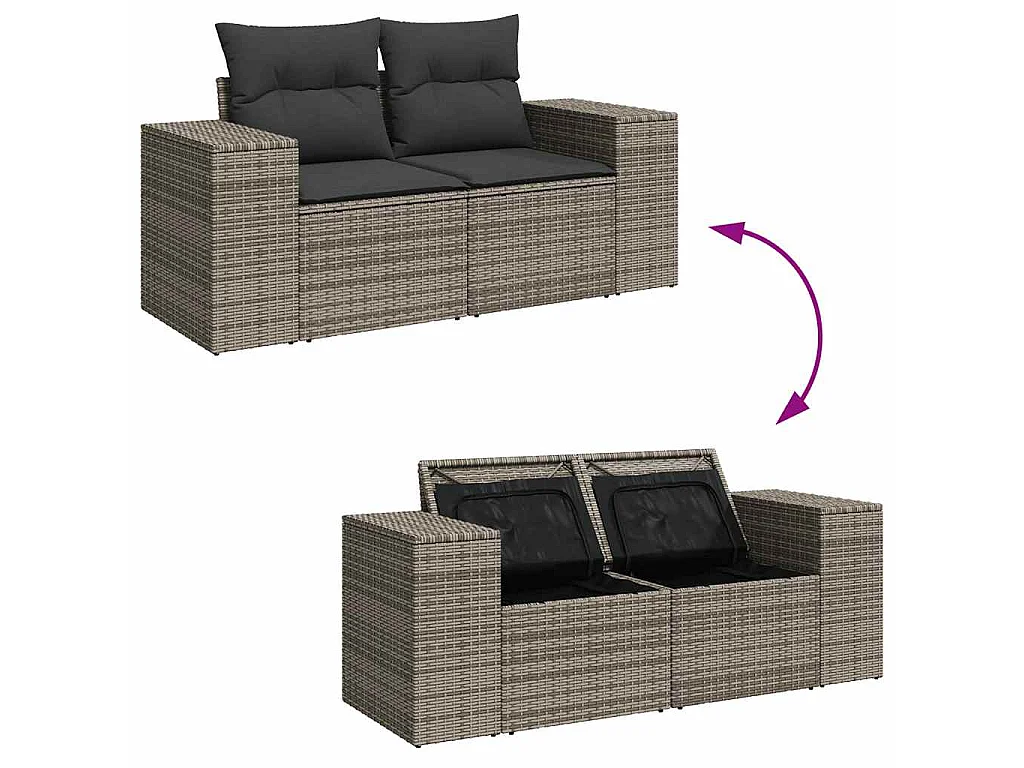 Set Divano da Giardino 5 pz con Cuscini Grigio in Polyrattan