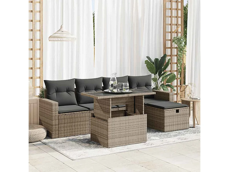 Set Divano da Giardino 6 pz con Cuscini Grigio in Polyrattan