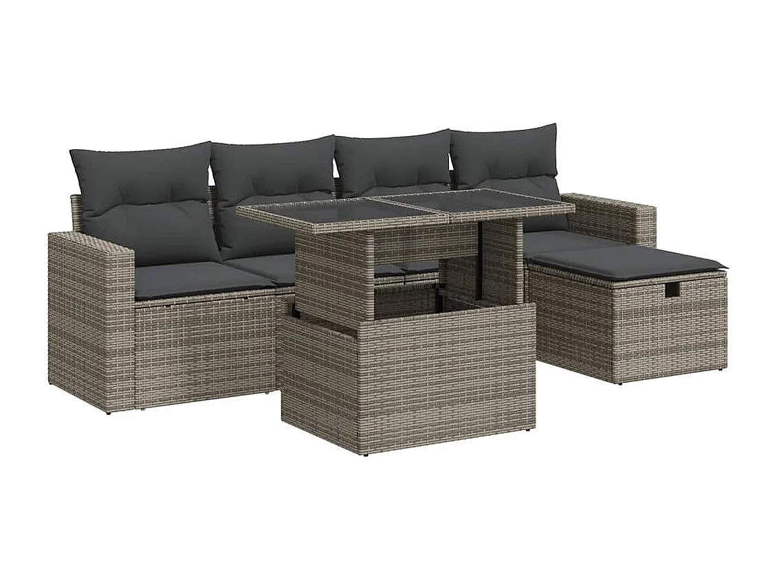 6 pcs conjunto sofás de jardim com almofadões vime cinzento