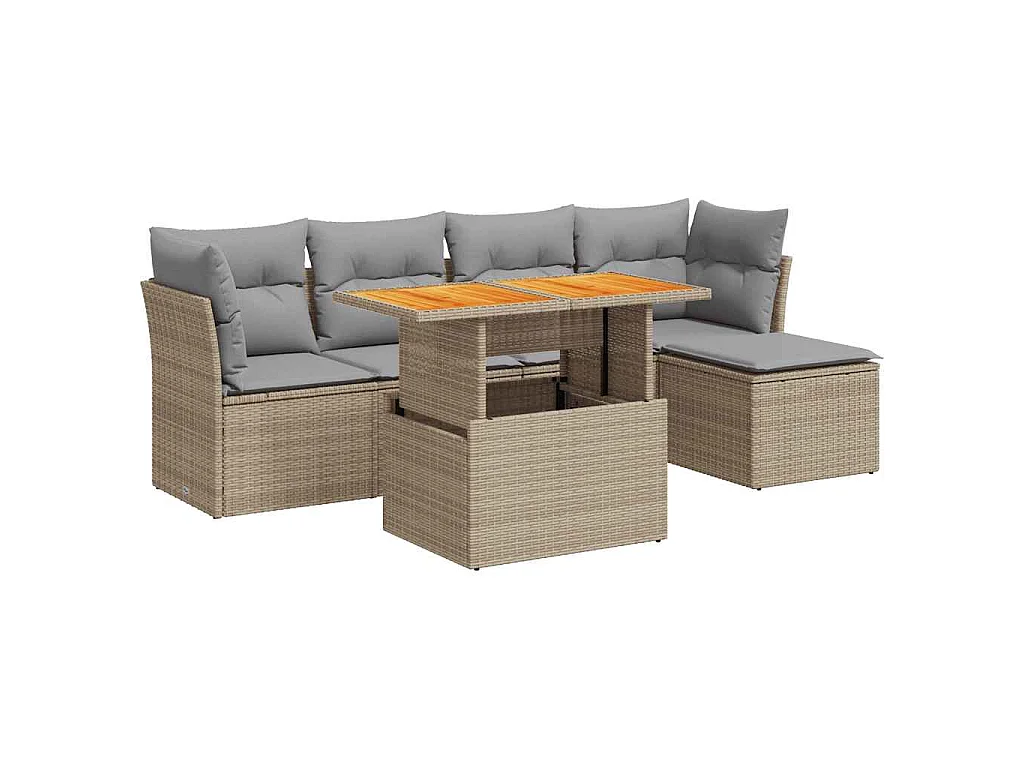 Set Divano da Giardino 6 pz con Cuscini Beige in Polyrattan