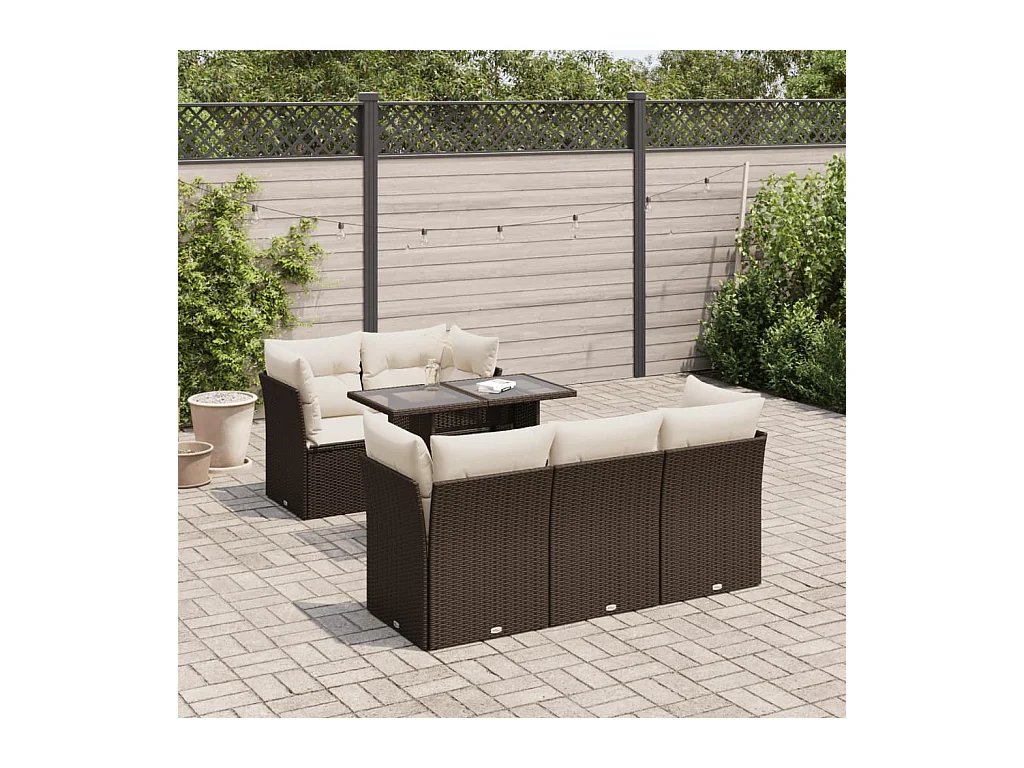 Set Divano da Giardino 6 pz con Cuscini Marrone in Polyrattan