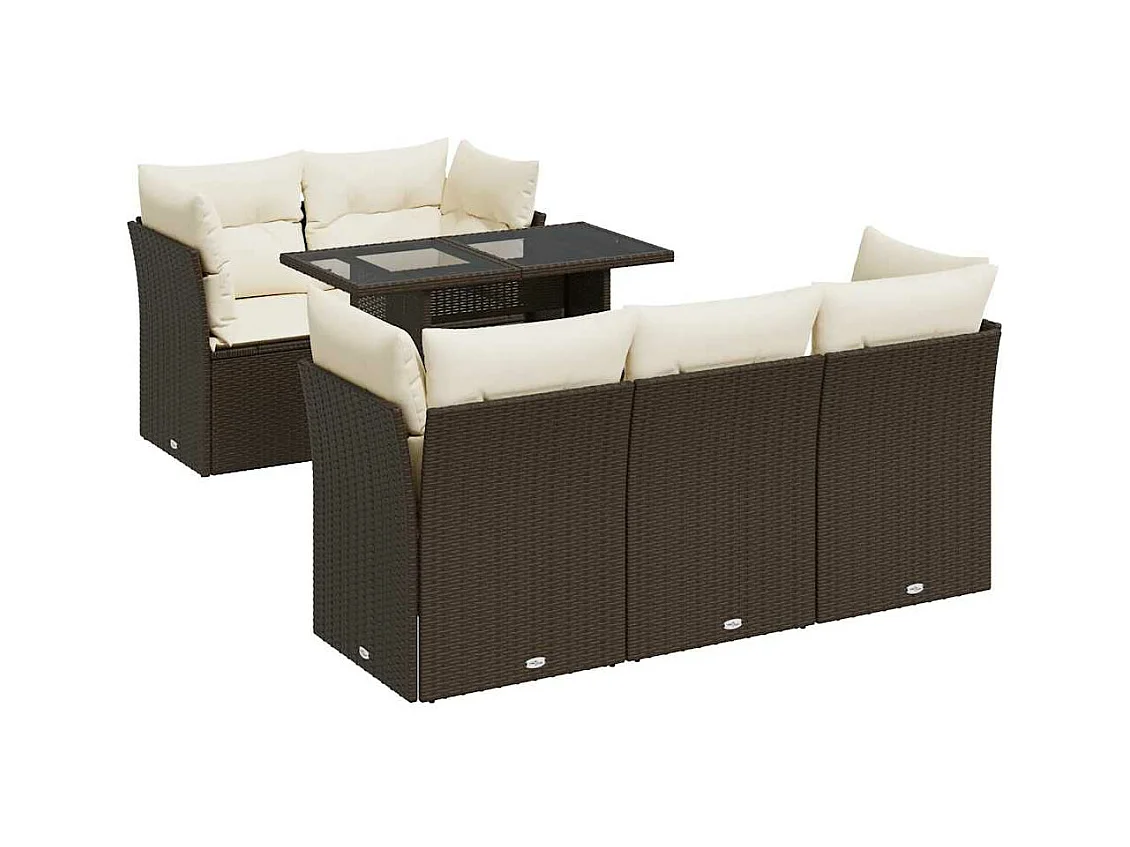 Salon de jardin avec coussins 6 pcs marron résine tressée