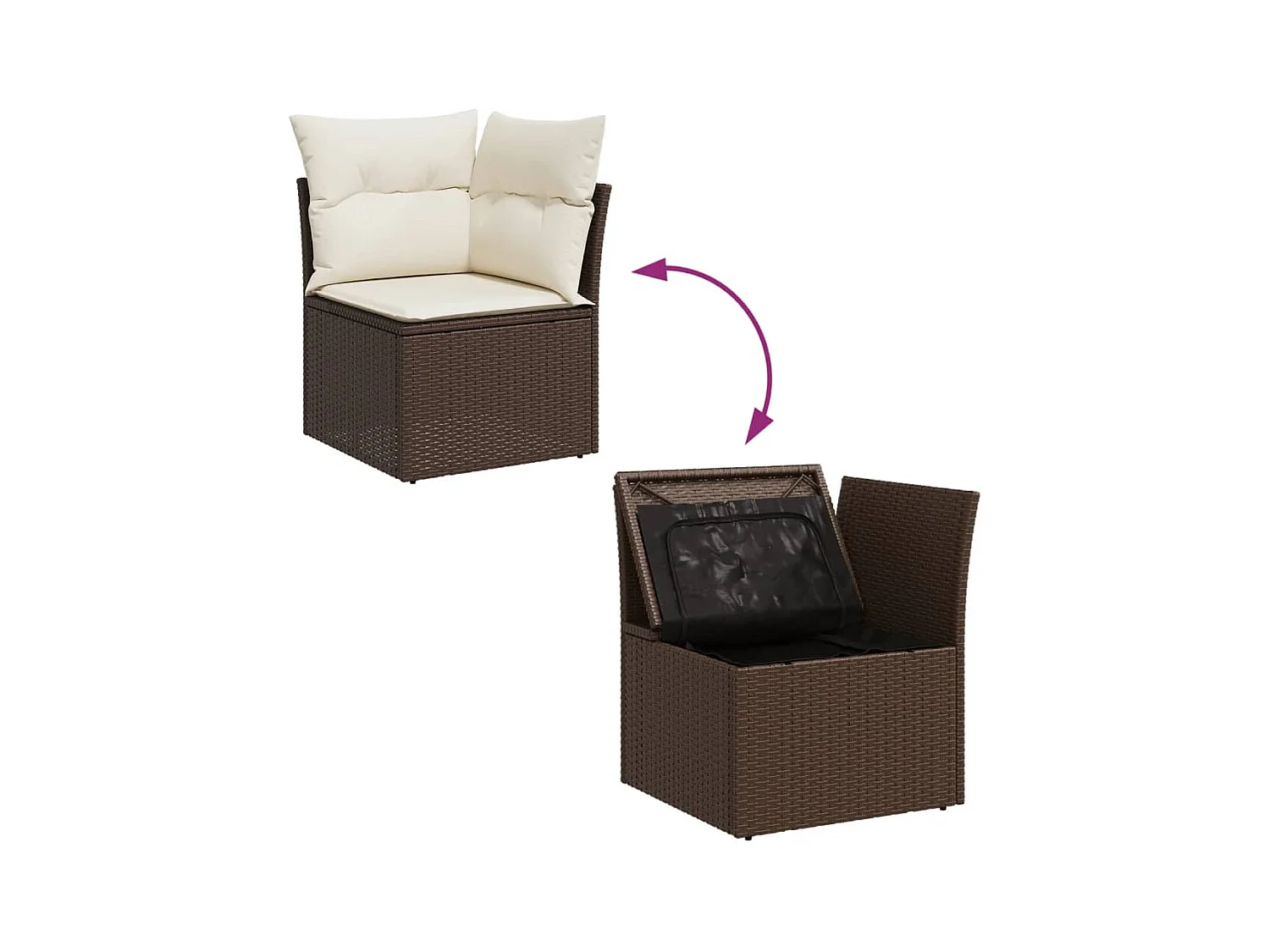Salon de jardin avec coussins 6 pcs marron résine tressée