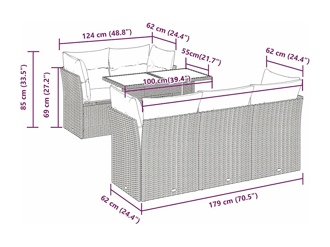 Set Divano da Giardino 6 pz con Cuscini Marrone in Polyrattan