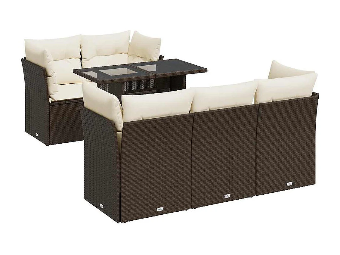 Salon de jardin avec coussins 6 pcs marron résine tressée