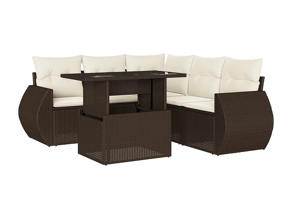 Salon de jardin avec coussins 6 pcs marron résine tressée