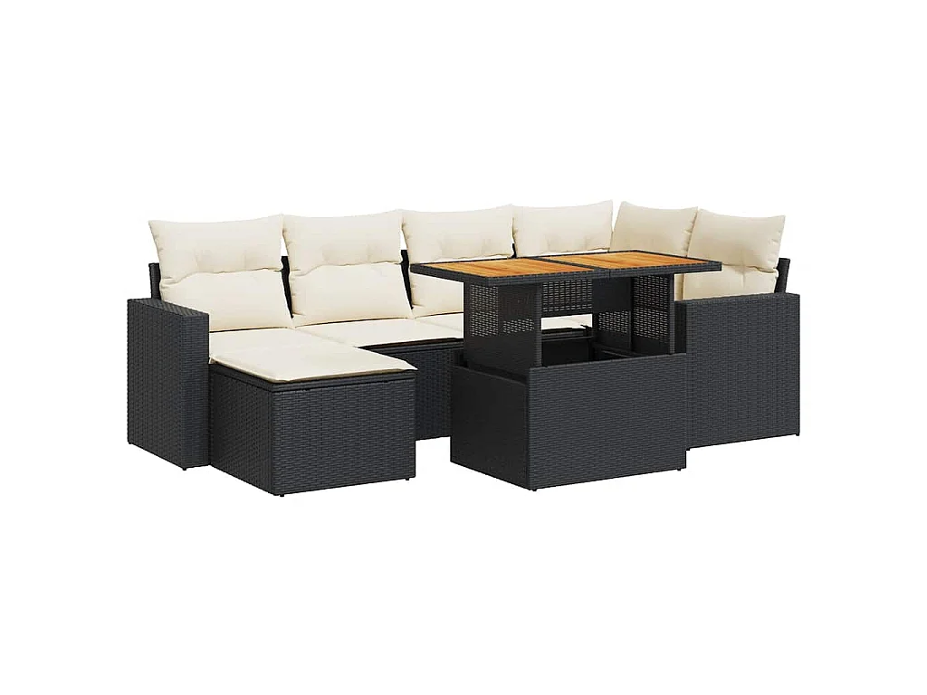 Set Divani da Giardino con Cuscini 7pz Nero Polyrattan
